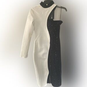 Fashion Nova one sleeve 2 tone body cone dress